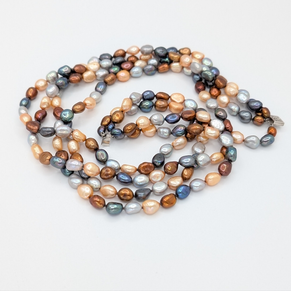 Imperial Pearl Syndicate 4 Strand Multicolor Baroque Cultured Pearl Necklace 18" - Picture 4 of 9
